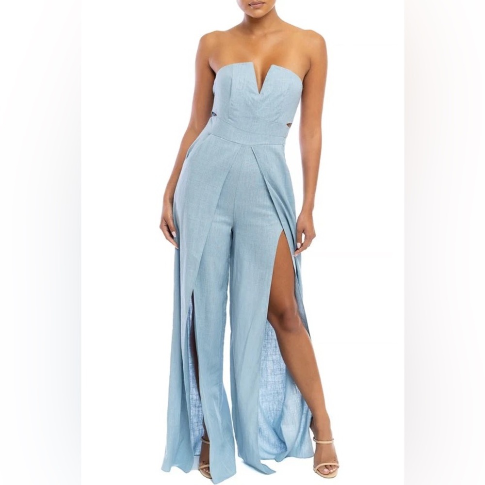 LUXXEL SUMMER STRAPLESS CUT OUT BLUE JUMPSUIT SIZE M